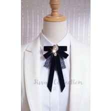 Jivva's Collection Siyah Kadife Kadın Fiyonk Broş. Parlayan Rhinestone Sallantılı Detaylı Fiyonk Broş .boyun Kravat