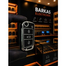 Barkas Elektronik Volkswagen T-Roc Taigo T-Cross Polo Golf Tiguan Passat Sustalı Anahtar Kılıfı Siyah Gümüş