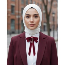 Jivva's Collection Bordo Kadife Kadın Fiyonk Broş. Parlayan Kırmızı Taş Detaylı Fiyonk Broş .yaka Iğnesi