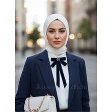 Jivva's Collection Lacivert Kadife Kadın Fiyonk Broş. Parlayan Rhinestone Detaylı Fiyonk Broş . Yaka Iğnesi