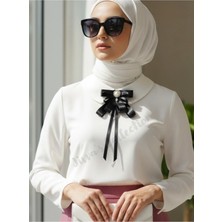 Jivva's Collection Kadın Fiyonk Broş-Siyah Saten. Çiçek Boncuk Detaylı. Fiyonk Broş Kurdele. Boyun Kravat