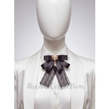 Jivva's Collection Siyah Saten Kadın Fiyonk Broş. Parlayan Rhinestone Sallantılı Detaylı Fiyonk Broş .boyun Kravat