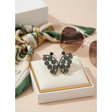 Jivva's Collection Koyu Yeşil Taşli Kelebek Broş