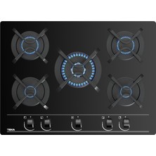Teka GBC 75030 KBN Ankastre ExactFlame Teknolojili Kristal Wok Gözlü Cam Gazlı Ocak Döküm Izgara Siyah 70 cm 112580026