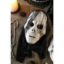 MarkEntegra Halloween Maske Iskelet Kuru Kafa Tüllü Siyah Beyaz