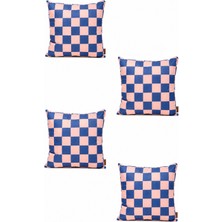Mefaks Tekstil Kare Desenli Babyface Kırlent Kılıfı 45X45 cm 4'lü Set Gizli Fermuarlı Mavi - Krem
