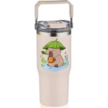 MarkEntegra Diller 950ML Sevimli Kapibara Tumbler Pipetli/pipetsiz Kullanım Kulplu Paslanmaz Çelik Capybara Termos