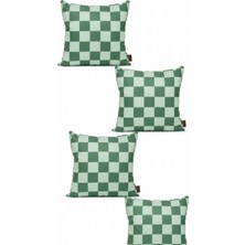 Mefaks Tekstil Kare Desenli Babyface Kırlent Kılıfı 45X45 cm 4'lü Set Gizli Fermuarlı Mint Yeşili - Koyu Yeşil
