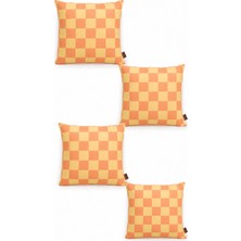 Mefaks Tekstil Kare Desenli Babyface Kırlent Kılıfı 45X45 cm 4'lü Set Gizli Fermuarlı Turuncu-Sarı