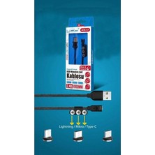 HiboTekno Mıknatıslı Mikro, Lightning, Type-C USB Şarj Kablosu Uyumlu Universal Şarj Kablosu