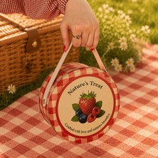 Sarkap Home 2,8 L Strawberry Kırmızı Deri Saplı Kutu ve 4'lü 200 ml Kavanoz Piknik Seti 190X100 mm