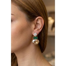 Petek Aksesuar Oval Kristal Stud Küpe 3 Cm.