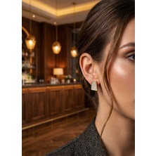 Stainless Steel Pirinç Gold Renk Zirkon Taşlı Plaka Model Küpe