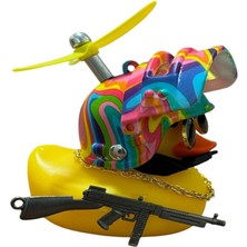 Kasklı Ördek Araç Göğüs Torpido Süsü Motorsiklet Bisiklet Süsü Kasklı  Rainbow