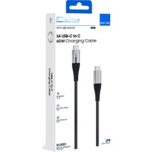 HiboTekno 2metre LED Göstergeli 60W Usb-C To Usb-C Örgü Şarj ve Veri Kablosu (3A)SÜPER Hızlı Kablo