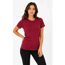 Artsviva Basic Tişört Bisiklet Yaka Kısa Kol Günlük Yazlık Slim Fit T-Shirt - Bordo