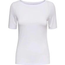 Only Kadın Kayık Yaka Beyaz T-Shirt - 15367559