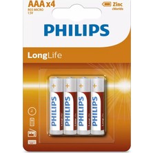 Philips 1,5 V İnce Kalem Pil 4'lü AAA Tek Kullanımlık Düşük Güç Tüketen Cihazlar İçin