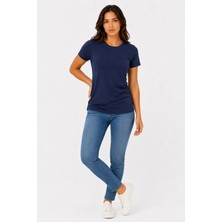 Defy Moda Basic Tişört Bisiklet Yaka Kısa Kol Günlük Yazlık Slim Fit T-Shirt - Lacivert