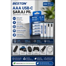 Azurtech Aaa Usb-C Şarjlı Pil 4’lü 1200MWH Şarj Edilebilir Pil Seti