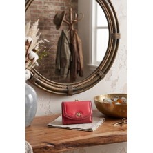 Zurafa Shop Kırmızı Kalp Detaylı Kadın  Cüzdan Şık Küçük Kartlıklı Cüzdan