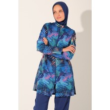 Alfasa Palmera Desenli Tam Kapalı Tesettür Mayo 26264-26 Indigo