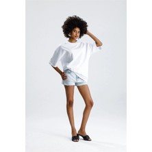 Rose Arya Beyaz Oversize Kısa Kol Tshirt