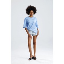 Rose Arya Mavi Oversize Kısa Kol Tshirt