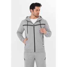 Trendhill Erkek Pamuklu Tam Fermuarlı Kapüşonlu Eşofman Takımı Gri M. 9529-G