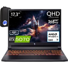 Acer Nitro V 17 Aı Amd Ryzen 7-260 64GB Ram 512GB SSD RTX5070 17.3" 2k Qhd 165Hz WIN11 Pro Gaming NH.QZKEY.001EP7 + Elektropasaj Çanta