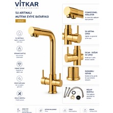 VİTKARSU ARMATÜR Su Arıtmalı Gold Mutfak Eviye Bataryası Çift Çıkışlı Pirinç Gövde