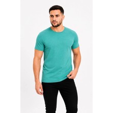 Yzstyle Erkek Basic Tişört Bisiklet Yaka Kısa Kol Günlük Yazlık Slim Fit T-Shirt - Su Yeşili - Süpre