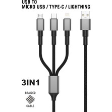Intouch 3 In 1 Data ve Şarj Kablosu 120CM Siyah