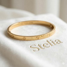 Stelia Bileklik - 316L Paslanmaz Çelik Gold Renk Ince Kadın Kelepçe Bileklik - 65 mm Kararmaz Antialerjik