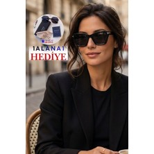 Lozzo Kadın Siyah Cat Eyes UV400 Güneş Gözlüğü Gümüş Detay 2
