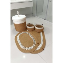 Kaan Home El Yapımı Dekoratif Örgülü Model 5'li Banyo Seti 2’li Paspas 50X80 cm ve 40X60 cm + Sepetler 18X18 cm & Çamaşır Sepeti 35X33 cm