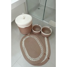 Kaan Home El Yapımı Dekoratif Örgülü Model 5'li Banyo Seti 2’li Paspas 50X80 cm ve 40X60 cm + Sepetler 18X18 cm & Çamaşır Sepeti 35X33 cm