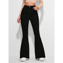 Lenithra Kadın Yüksek Bel Ispanyol Paça Power Likra Kot Denim Jean