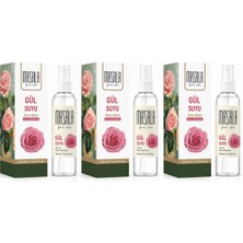 Masala 3 Adet Saf Gül Suyu 125 ml %100 Doğal Yağlı Hidrosol - Tonik Rose Floral Water Hydrosol Tonic