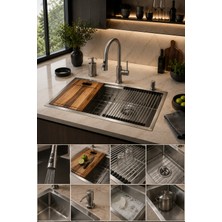 Banyo Master Çift Gözlü 304 Çelik "Premium" Özel Tasarım Eviye Seti 84X48 cm