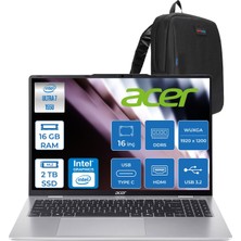 Acer Aspire Lite AL16-53P Intel Core Ultra 7 155U 16GB Ddr5 2tb SSD Freedos  Intel® Aı Boost 16" Wuxga (1920X1200) IPS Laptop NXD5EEY001F03 + Zetta Çanta