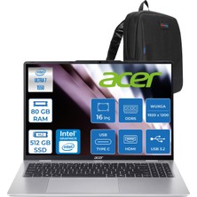 Acer Aspire Lite AL16-53P Intel Core Ultra 7 155U 80GB Ddr5 512GB SSD Freedos  Intel® Aı Boost 16" Wuxga (1920X1200) IPS Laptop NXD5EEY001F31 + Zetta Çanta