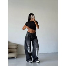 Stellina Füme Lazer Yıkamalı Yırtık Baggy Jean