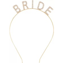 Mrs- Altın Gold Renk Bekarlığa Veda Kristal Taş Bride Tacı Ithal 16X10 cm -548484