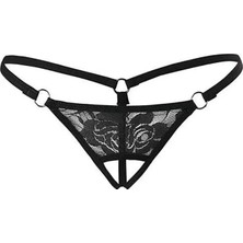 Stellina Siyah Dantelli Özel Bölgesi Açık G-String TM1167