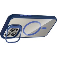 Mrs-  Apple iPhone 15 Pro Max Remim Lensli Magsafe Standlı Kapak - Lacivert -548484