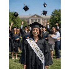 Dodomar Mezuniyet Kuşağı Beyaz Üzeri Altın Baskılı Saten Varaklı I Graduated Yazılı