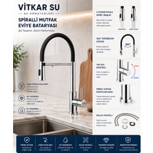 Spiralli Mutfak Evye Bataryası Krom Siyah Flex Başlıklı Mutfak Musluğu