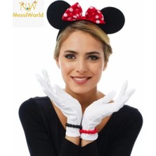 Mrs- Kırmızı Fiyonklu Minnie Mouse Tacı ve Beyaz Eldiven Seti -548484
