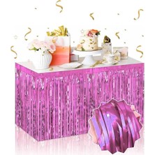 Mrs- Kendinden Yapışkanlı Pembe Metalize Püsküllü Masa Eteği – 75 x 275 cm Parti Süslemesi